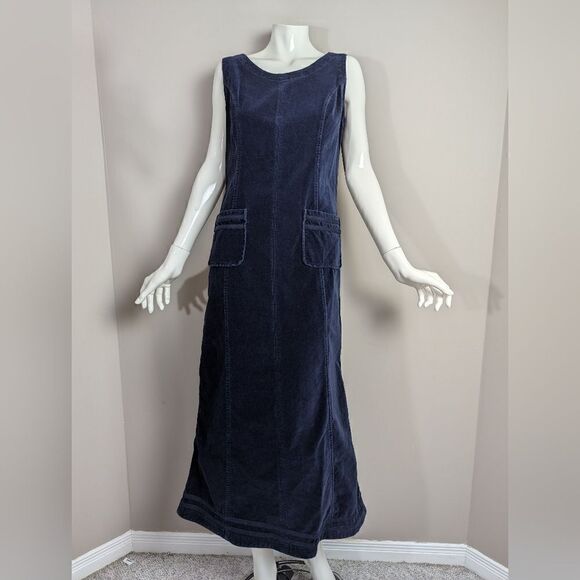 Laura Ashley Velour dress in Navy Blue front pockets, sleeveless, Vintage size 6 - Picture 2 of 9